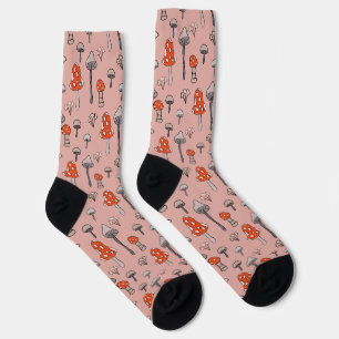 Hand-drawn Mushrooms on Pink Socks
