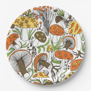 Hand-drawn Mushrooms Paper Plate