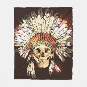 Hand Drawn Native American Indian Headdress With H Fleece Blanket
