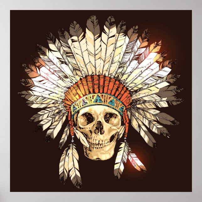 Hand Drawn Native American Indian Headdress With H Poster (Front)