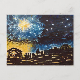 Hand drawn nativity art holiday postcard