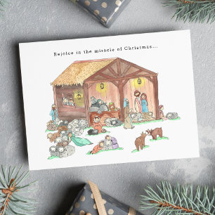 Hand Drawn Nativity Watercolor Christmas Holiday Card