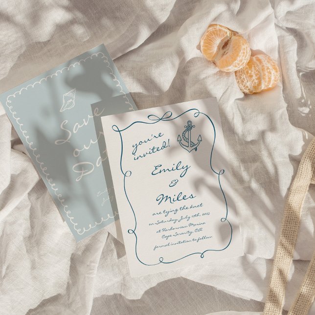 Hand Drawn Nautical Wedding Save The Date Invitation (Creator Uploaded)