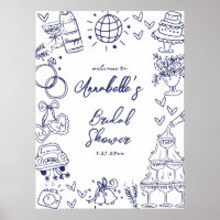 Hand Drawn Navy Blue Bridal Shower Welcome Sign