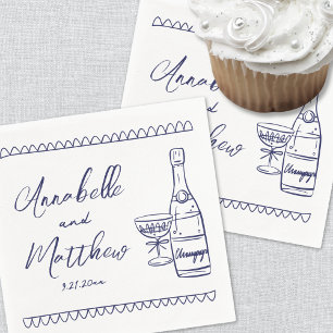 Hand Drawn Navy Blue Whimsical Wedding Napkin