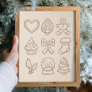 Hand Drawn Neutral Cosy Christmas Kitchen Art Poster