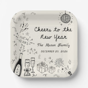 Hand Drawn New Year's Eve Party Paper Plates 