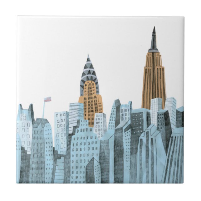 Hand Drawn New York City, NY Ceramic Tile (Front)