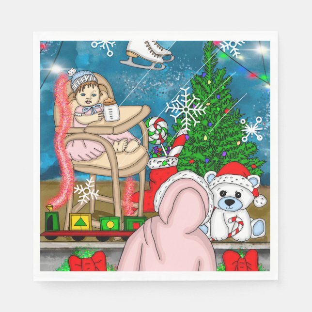 Hand drawn Nostalgic Christmas Window  Display  Napkin (Front)