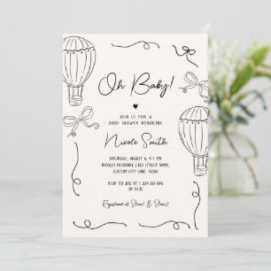 Hand Drawn Oh Baby Hot Air Balloon Bow Baby Shower Invitation