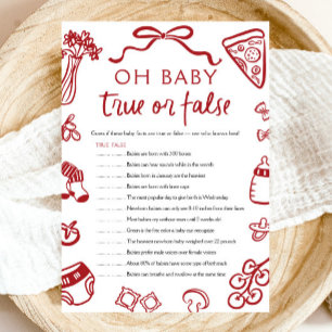 Hand Drawn Oh Baby True or False Baby Shower Game Invitation
