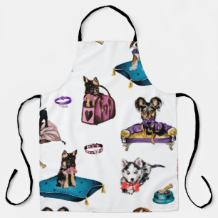 Hand drawn oil painting cute cartoon seamless patt apron