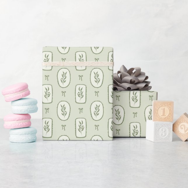 Hand Drawn Olive Branch Print Wrapping Paper Roll (Baby Shower)