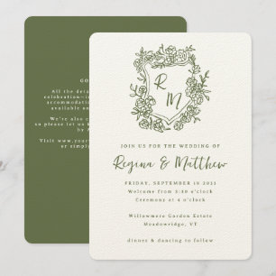 Hand Drawn Olive Crest Monogram All-in-one Wedding Invitation