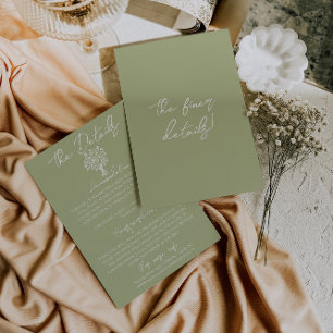 Hand Drawn Olive Green Floral Wedding Details Enclosure Card