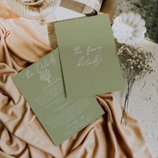 Hand Drawn Olive Green Floral Wedding Details Enclosure Card