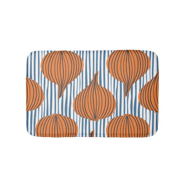 Hand-drawn onion bulbs, organic wallpaper bath mat (Front)