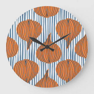 Hand-drawn onion bulbs, organic wallpaper large clock