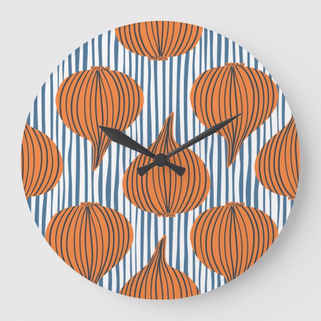 Hand-drawn onion bulbs, organic wallpaper large clock (Front)