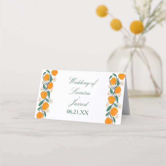 Hand-Drawn Orange Botanical Abstract Wedding Loyalty Card (Front)