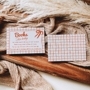 Hand Drawn Orange Neutral Gingham Bow Book Request Enclosure Card