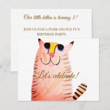 Hand-Drawn Orange Tabby Cat Kids Birthday