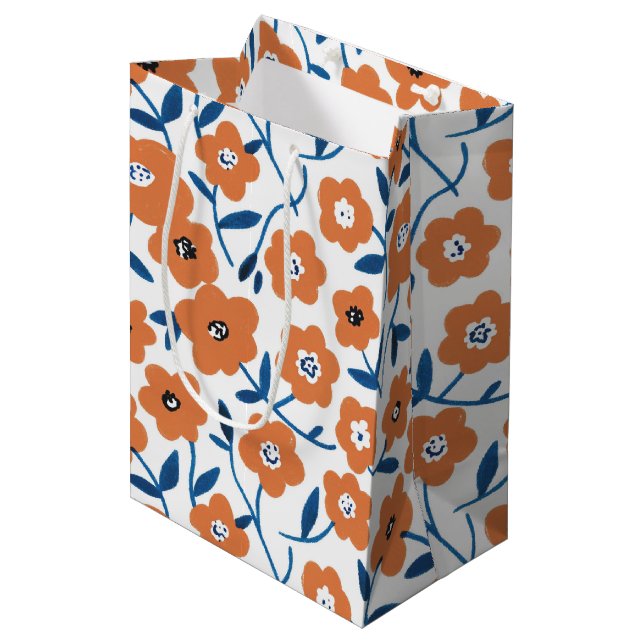 Hand-drawn Orange Wildflowers Medium Gift Bag (Front Angled)