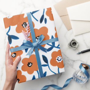 Hand-drawn Orange Wildflowers Wrapping Paper