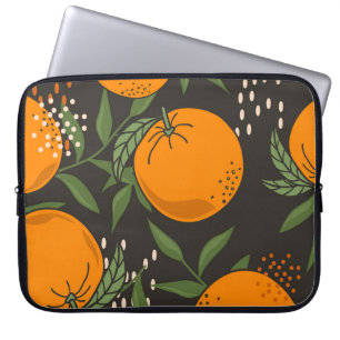 Hand-drawn oranges, colourful vintage background. laptop sleeve