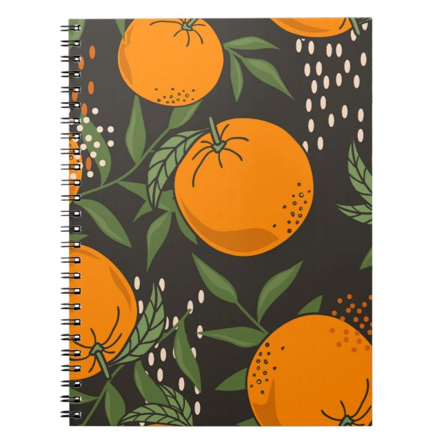Hand-drawn oranges, colourful vintage background. notebook (Front)