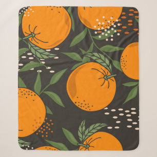 Hand-drawn oranges, colourful vintage background. sherpa blanket