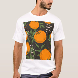 Hand-drawn oranges, colourful vintage background. T-Shirt