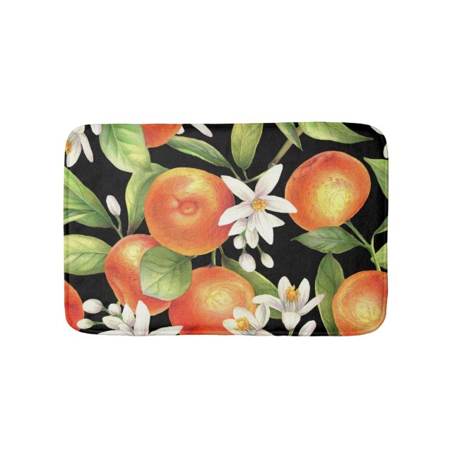 Hand Drawn Oranges: Floral Illustration. Bath Mat (Front)