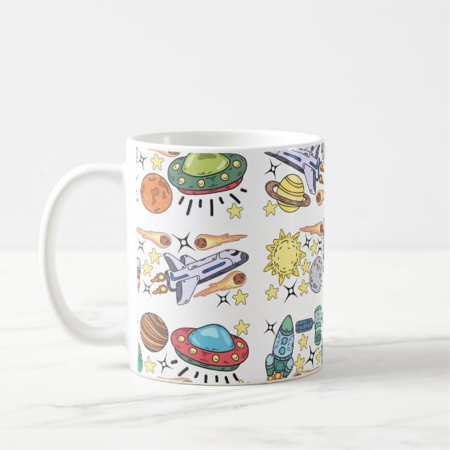Hand-drawn Outer Space Doodles. Vintage Coffee Mug (Left)