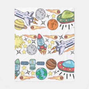 Hand-drawn Outer Space Doodles. Vintage Fleece Blanket