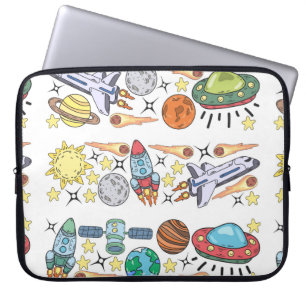 Hand-drawn Outer Space Doodles. Vintage Laptop Sleeve