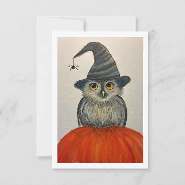 Hand drawn Owl & Lil Spider Flat Card (Front)