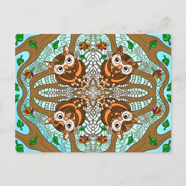 Hand Drawn Owl Mandala Artwork Postcard (Front)