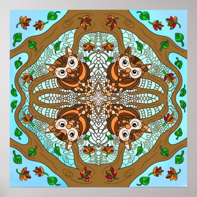 Hand Drawn Owl Mandala Artwork Poster (Front)