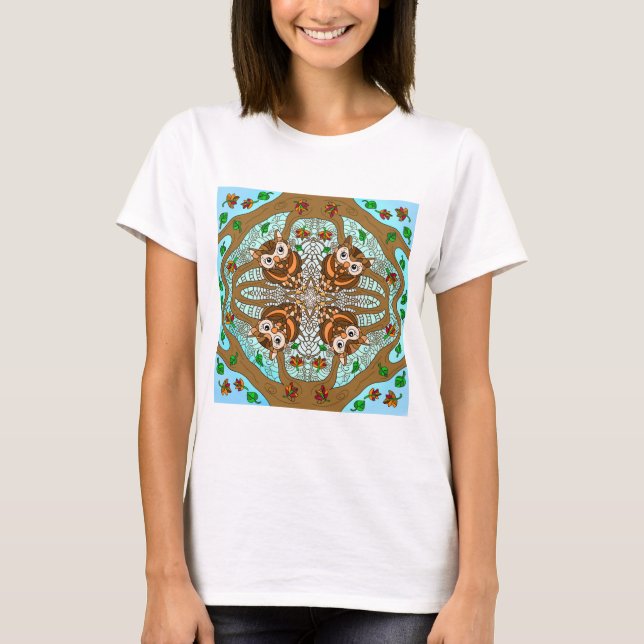 Hand Drawn Owl Mandala Artwork   T-Shirt (Front)