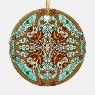 Hand drawn Owl Mandala Ceramic Ornament
