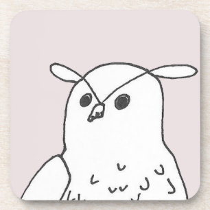 Hand-drawn Owl Pink Line Art Clean Drawing Coaster