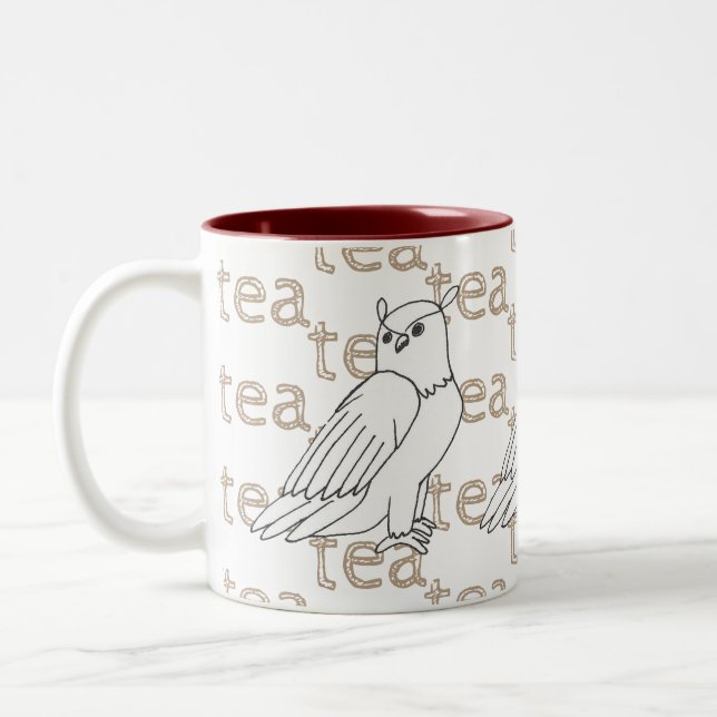 Hand-drawn Owl Tea Drink Customisable Art Drawing Two-Tone Coffee Mug (Left)