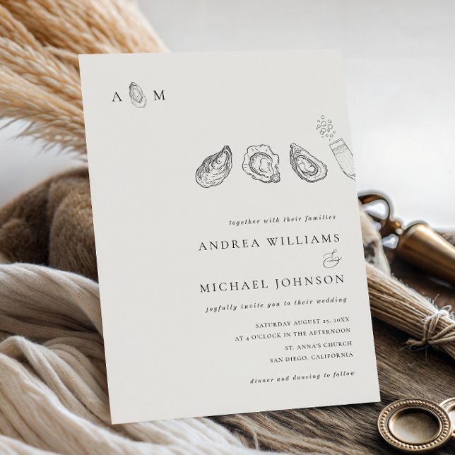 Hand Drawn Oyster Monogram Ampersand Wedding Invitation (Creator Uploaded)