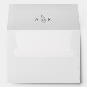 Hand Drawn Oyster Monogram Grey Wedding Envelope