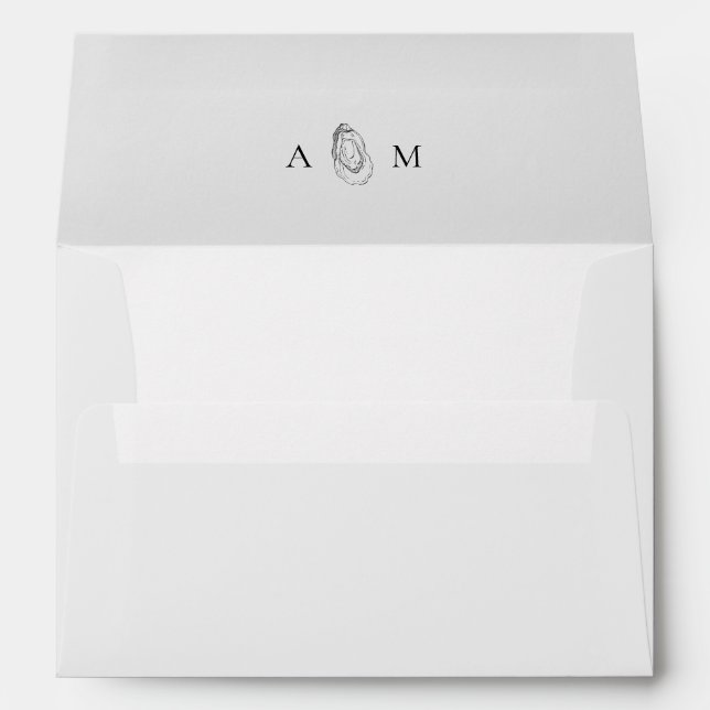 Hand Drawn Oyster Monogram Grey Wedding Envelope (Back (Bottom))