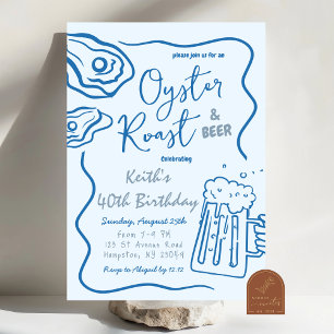 Hand Drawn Oyster Roast and Beer Adult Birthday Invitation