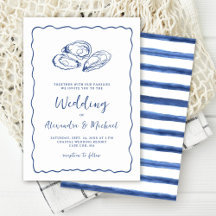 Hand Drawn Oysters Coastal Navy Blue Wedding