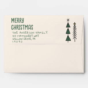 Hand Drawn Painted Abstract Merry Christmas Trees Envelope