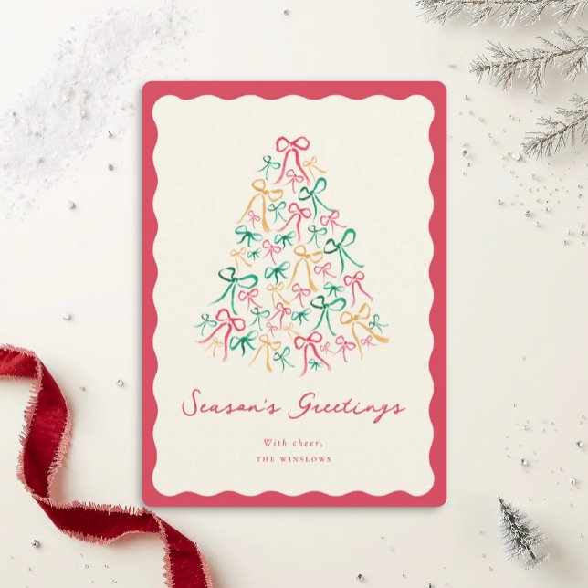 Hand Drawn Painted Ribbon Bow Tree Holiday Card  (Creator Uploaded)